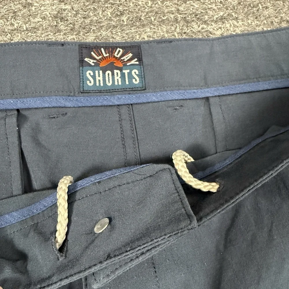 Faherty All Day Chino Shorts Mens 42 Blue Logo Cotton Stretch High Rise Outdoor